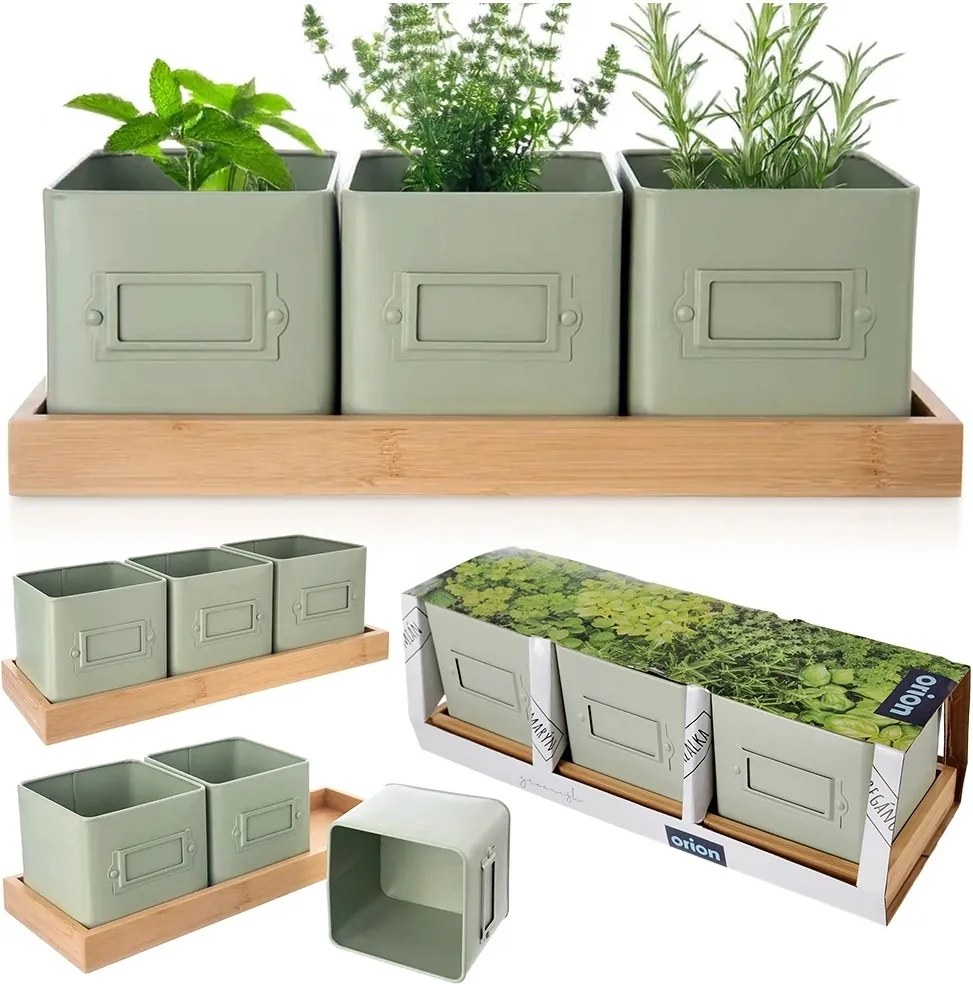 Virágtartó szett Gyógynövények Növények Fém Állvánnyal Orion 4 db-os