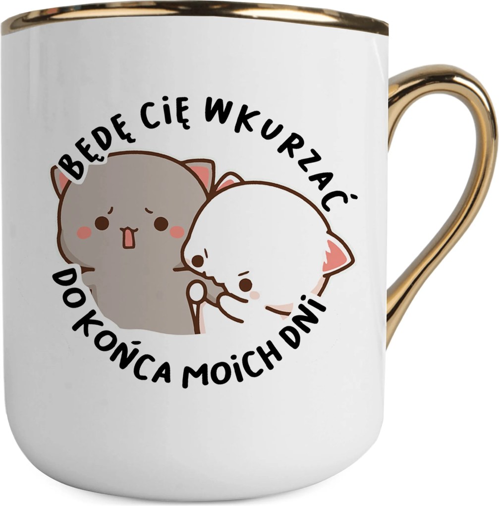 Fehér-arany Bögre Felidegesítelek Peach &amp; Goma Cica Ajándék Partnernek