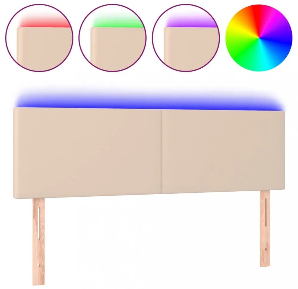 cappuccino színű műbőr LED-es fejtámla 144 x 5 x 78/88 cm