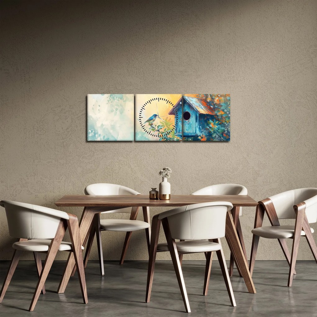 Kép - Madárház, akvarell (órával) (90x30 cm)
