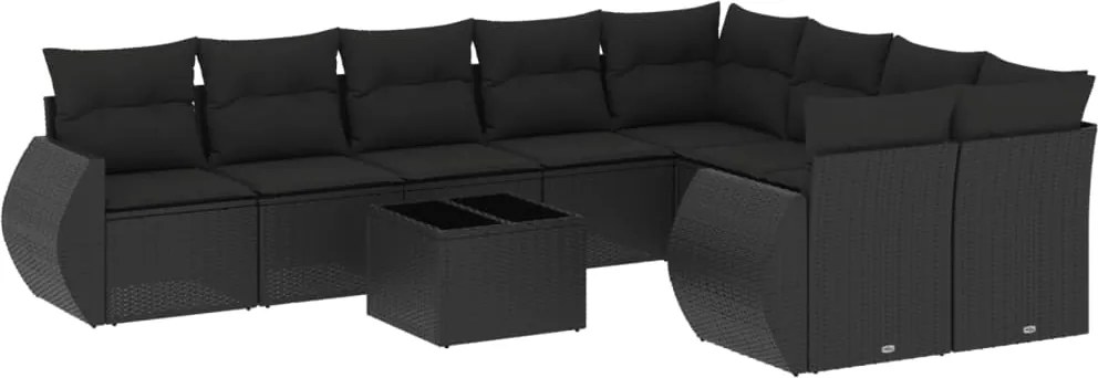 vidaXL 10 részes fekete polyrattan kerti ülőgarnitúra párnákkal