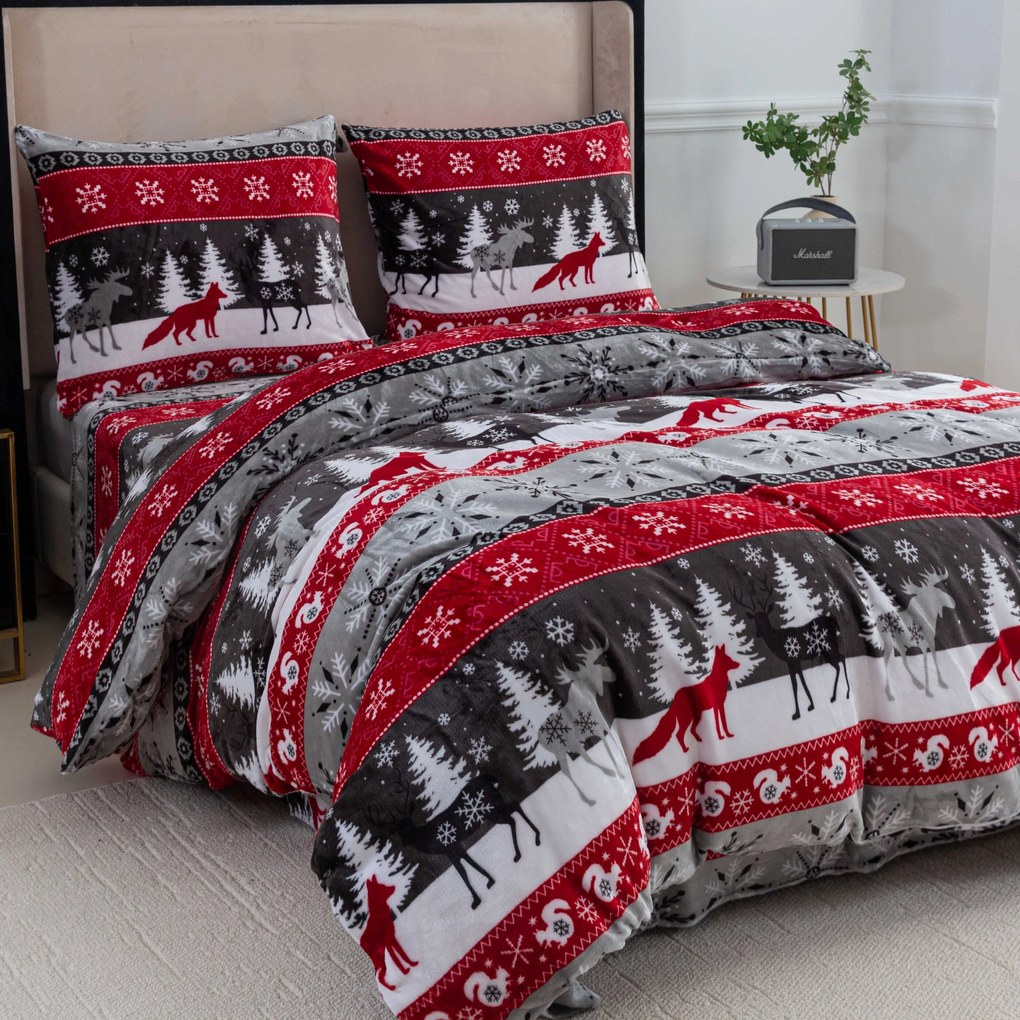 SNOWY FOREST szürke mikroplüss ágyneműhuzat Ágyneműhuzat mérete: 2 db 70 x 90 cm | 200 x 220 cm