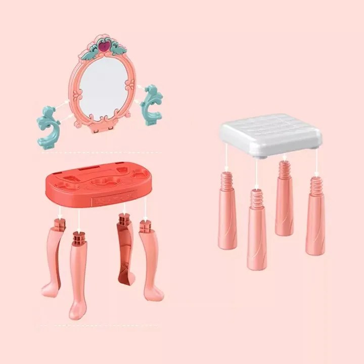 Sminkasztal lányoknak, XGETOP® sminkasztal, nagy tükör, hajszárító, kiváló kiegészítők, dallamok és fények, magasság 74,7 cm