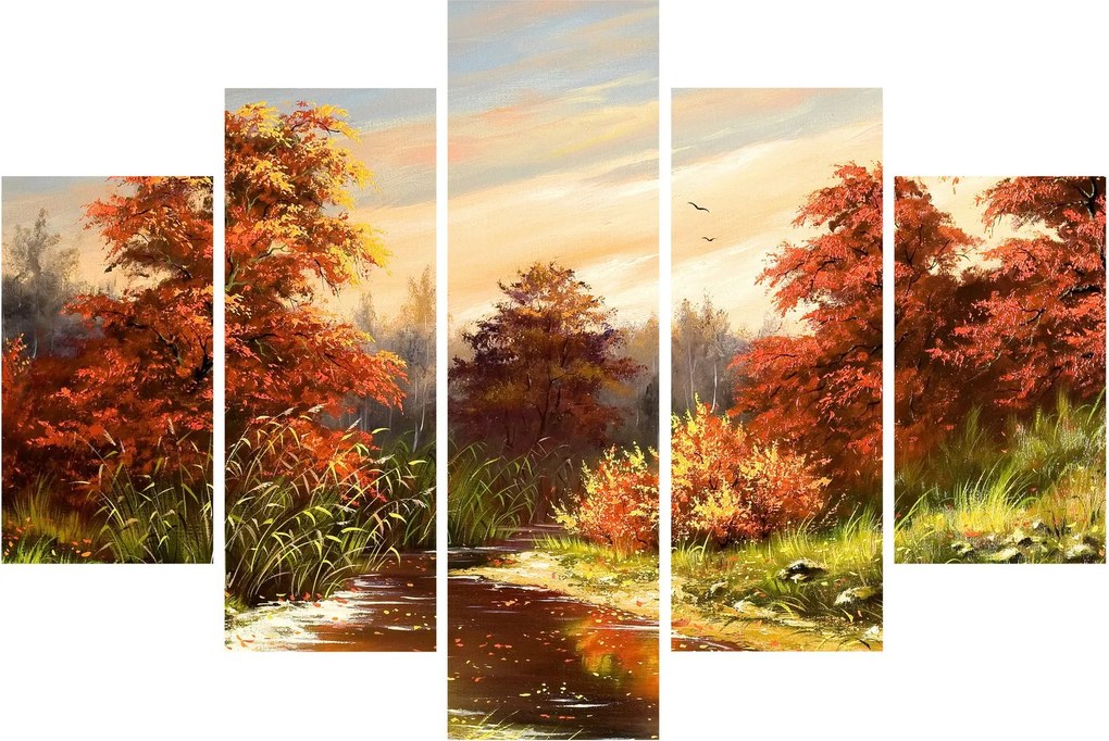 Kép egy folyóról egy őszi tájban, olajfestmény (150x105 cm)