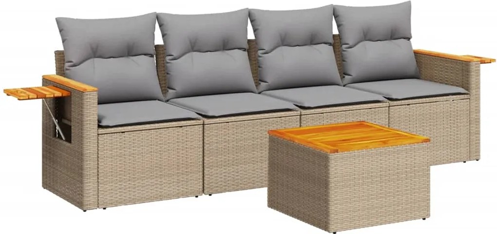 vidaXL 5 részes bézs polyrattan kerti ülőgarnitúra párnákkal