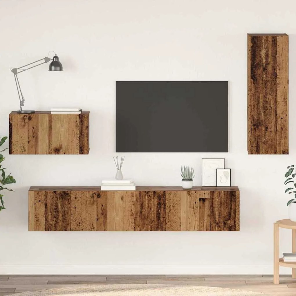 Fali TV Szekrény 4 pcs Régi fa 200 x 30 x 30 cm Műanyag Fa
