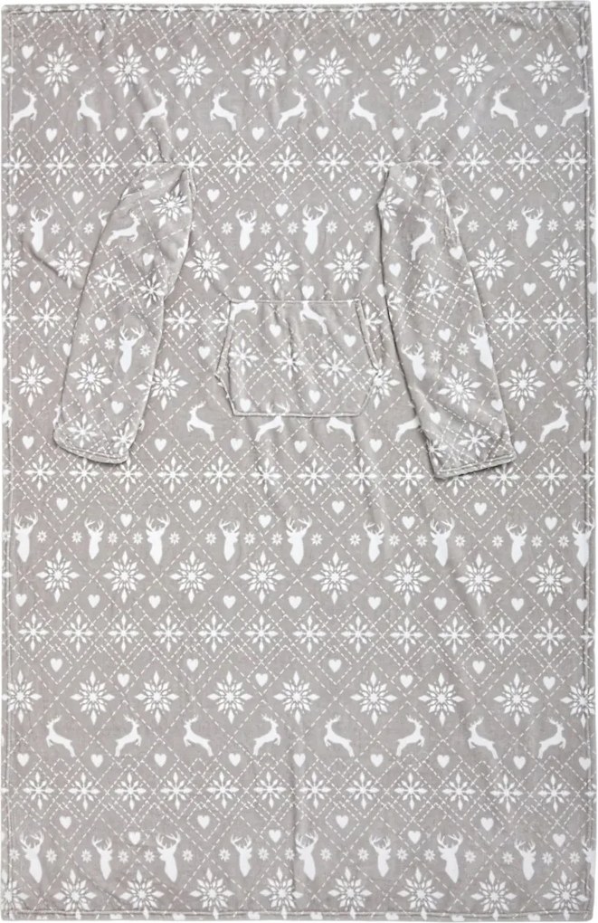 Karácsonyi Takaró rénszarvas mintás ujjakkal és zsebbel 130x190