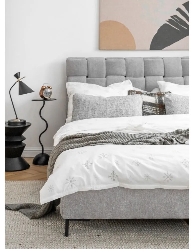 Világosszürke kárpitozott franciaágy ágyráccsal 140x200 cm Eve – Miuform