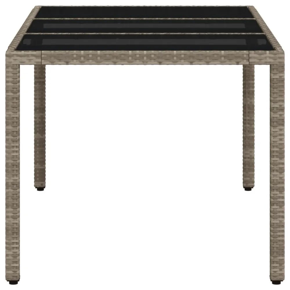 világosszürke polyrattan üveglapos kerti asztal 150x90x75 cm