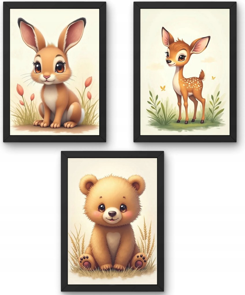 Három darabos poszter szett gyerekszobába erdei állatok A4-es méret