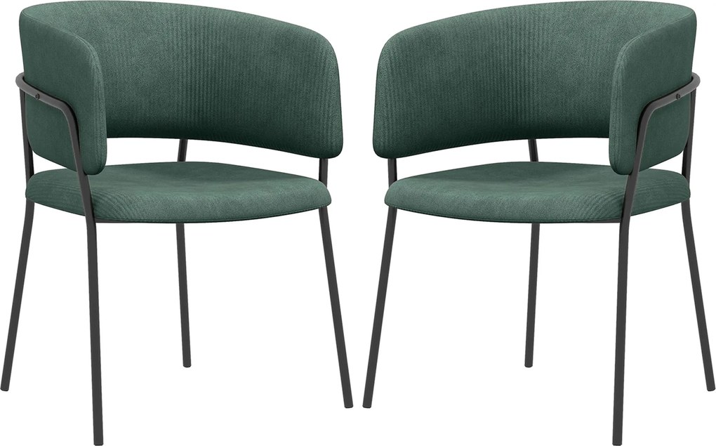HOMCOM 2 db étkezőszék szett acél lábakkal, párnázott üléssel, étkezőbe, nappaliba, konyhába, méretek: 57L x 53W x 73H cm, zöld | Aosom