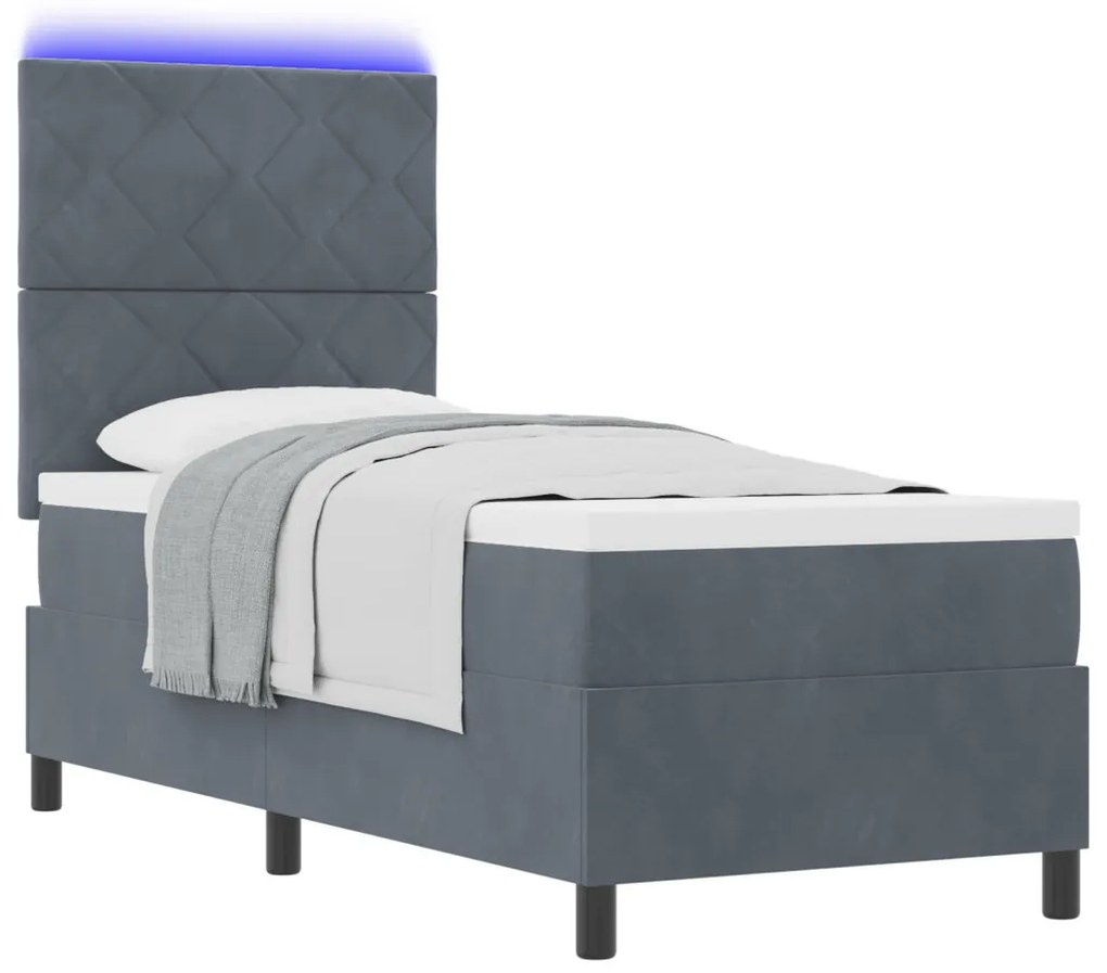 Boxspring Ágy Kárpittal és LED Világítással Sötétszürke 80x200 cm