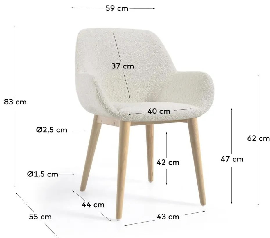 Fehér kárpitozott étkezőfotel Konna – Kave Home