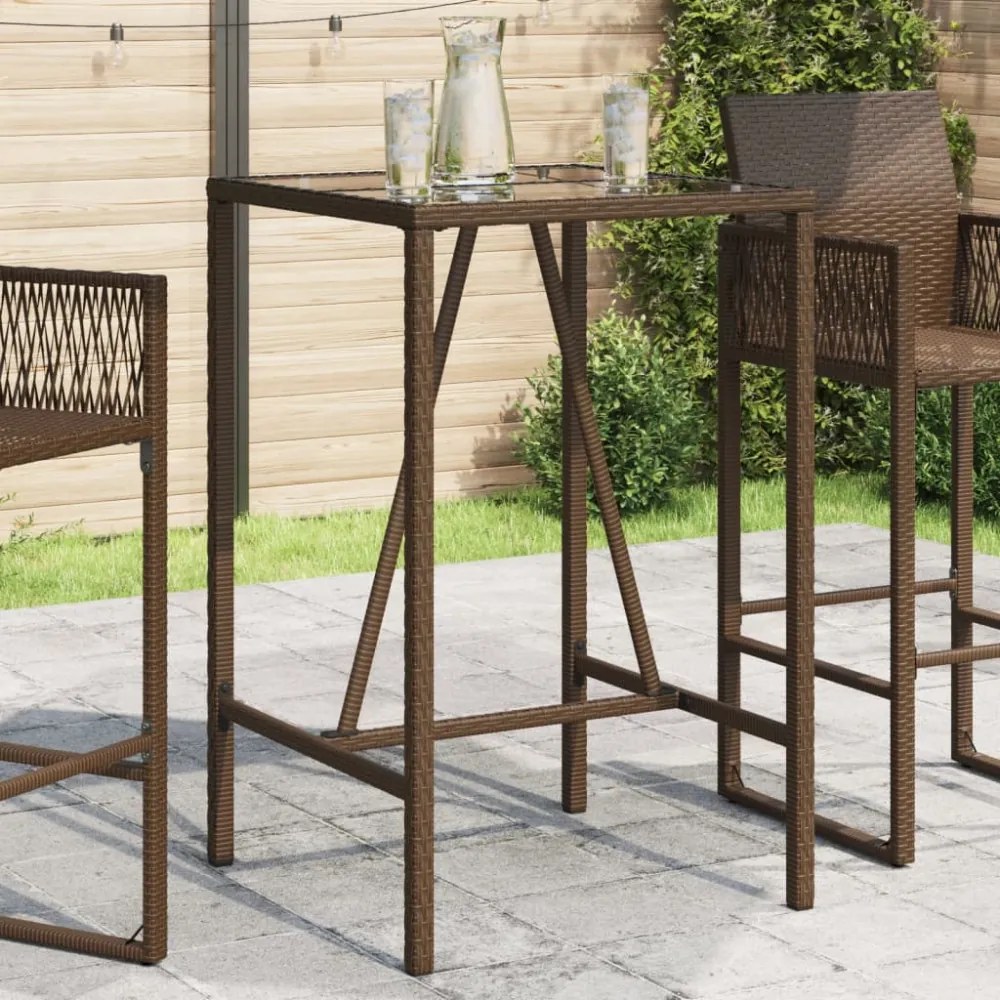 barna polyrattan kültéri bárasztal 70 x 70 x 110 cm