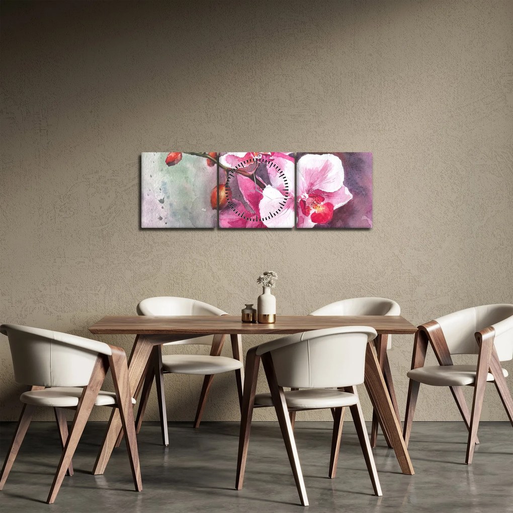 Kép - Orchideák, akvarell (órával) (90x30 cm)