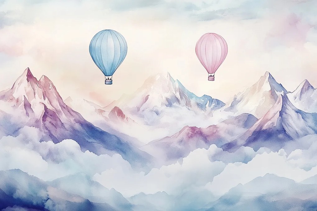 Fotótapéta Flizelina Gyerekek Hegyek Ég Felhők Lufi Repülés 208x146 ragasztó