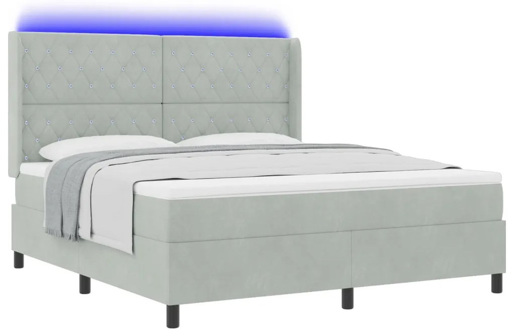 Boxspring Ágy Mattal és LED Fénnyel Szürke 180x200 cm Bársony