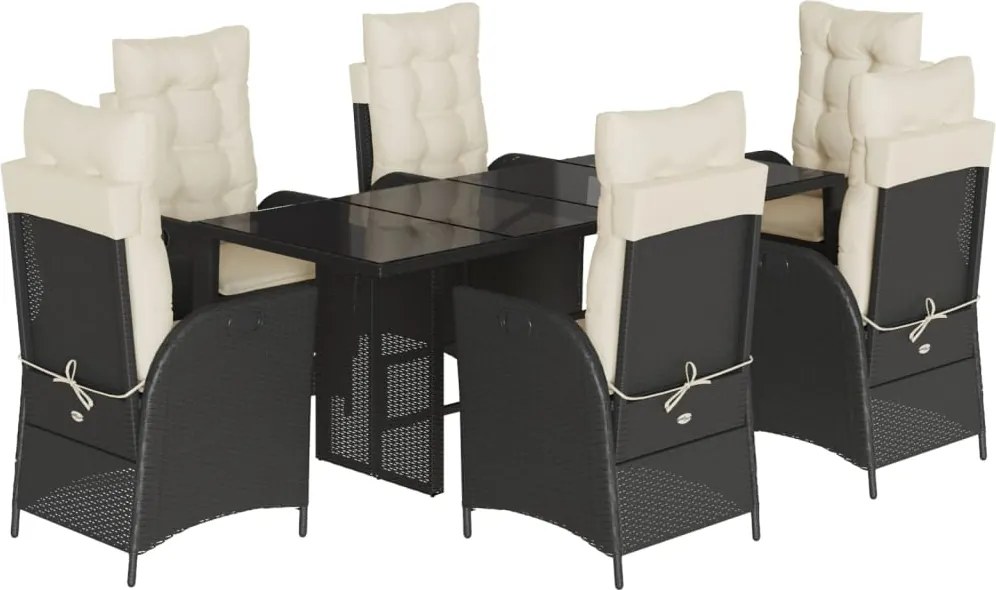 vidaXL 7 részes fekete polyrattan kerti étkezőgarnitúra párnával