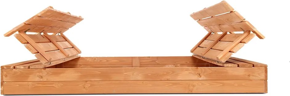 Gyerek fa homokozó fedővel és padokkal Baby Mix 180x180 cm