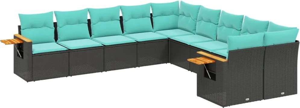 vidaXL 10 részes fekete polyrattan kerti ülőgarnitúra párnával