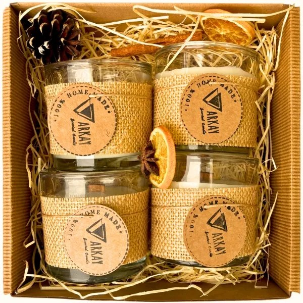 Ajándék Szett Üveg Gyertyák Illatosított Kézzel készített Ajándék Kosarak