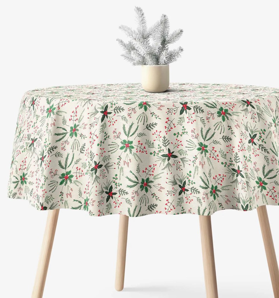 Goldea kör alakú karácsonyi terítő valencia - erdei ágcskák Ø 140 cm