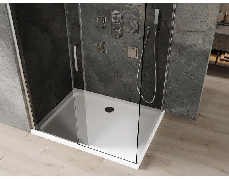 Mexen Omega, tolóajtós zuhanykabin 120 (ajtó) x 100 (fali) cm, 8mm szürke üveg, króm profil + vékony zuhanytálca fehér + króm szifon, 825-120-100-01-…