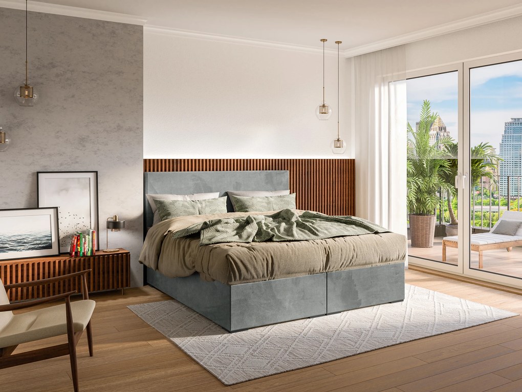 Franciaágy Boxspring 180 cm Lemmy (beton) (matraccal és tárolóhellyel). 1043396