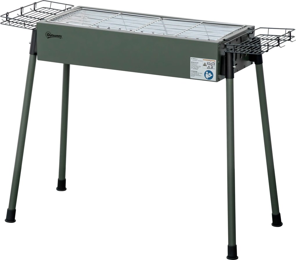 Outsunny Rozsdamentes Acél Szén Grillsütő BBQ Füstölő Grillrácsos Szén Grillsütő, Állvány Grill, Barbecue Kempinghez, Teraszra, Kertbe 94 x 39 x 70 cm