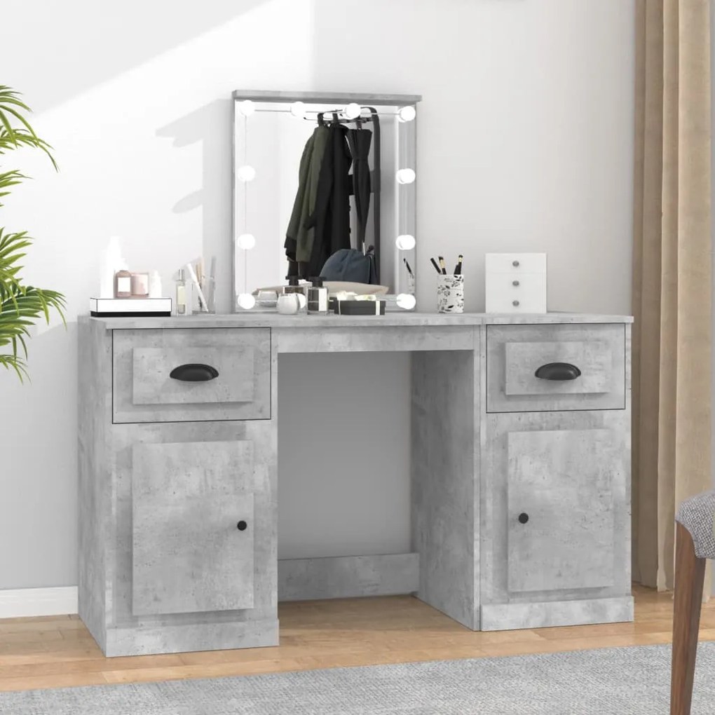 betonszürke fésülködőasztal LED-del 130 x 50 x 132,5 cm