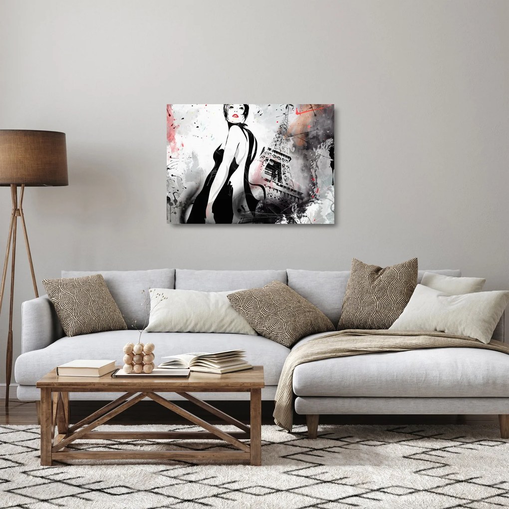 Kép - A hölgy és az Eiffel-torony (üvegen) (70x50 cm)