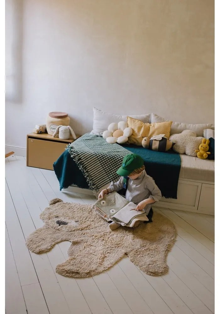 Bézs mosható kézi szövésű pamut gyerek szőnyeg 120x122 cm Bear – Lorena Canals