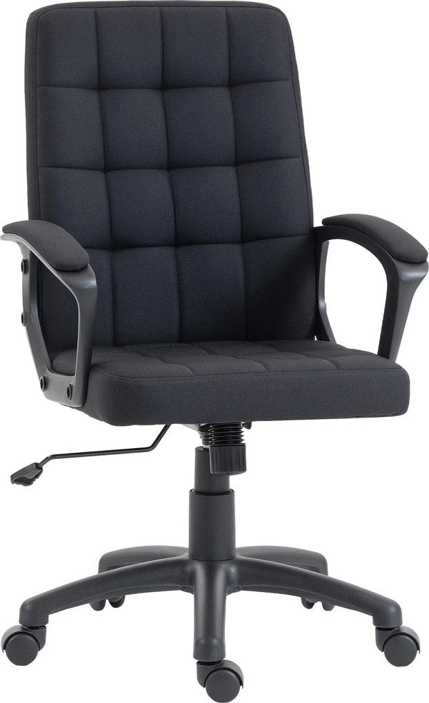 Vinsetto középmagas forgós irodai szék – szintetikus len kárpit, magasságállítás, dönthető, kartámaszok, görgők – fekete | Aosom