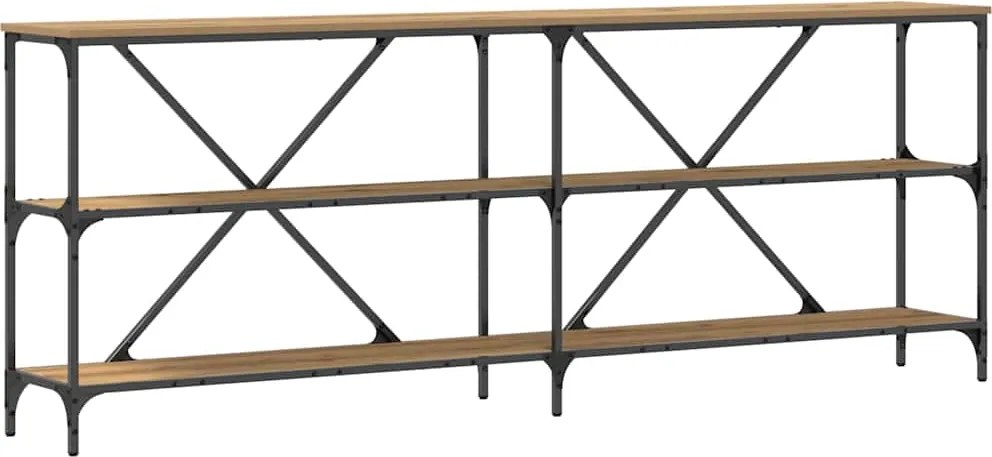 vidaXL Konzolasztal polcokkal Művészi tölgy 200 x 30 x 75 cm Faanyag