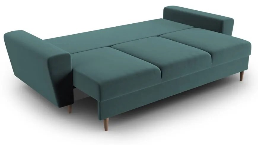 Petróleum színű bársony kinyitható tárolóhelyes kanapé 235 cm Kyoto – Cosmopolitan Design