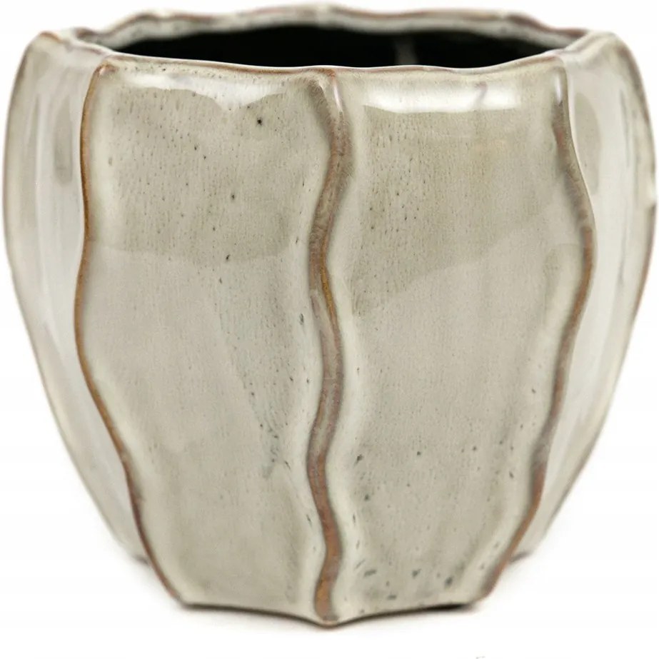 Virágtartó Bézs Barna 14x14cm Kerámia Díszített Fedél 15