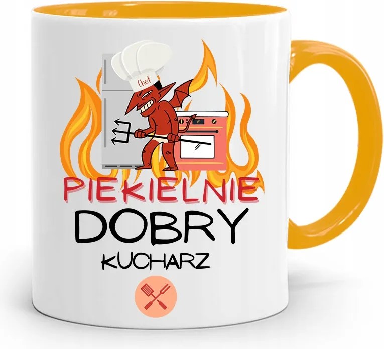 Sárga Bögre Pokolian Jó Szakácsnak, fényképes nyomattal