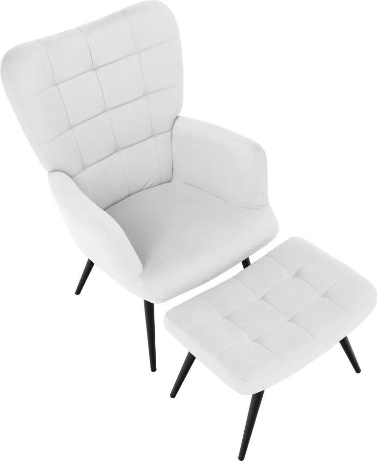 Fotel lábtartóval, világos szürke Velvet szövet/fekete, HABEN