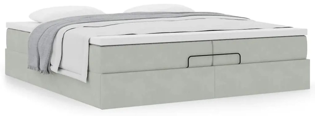 Ottomán ágykeret matracokkal világosszürke 200x200cm bársony