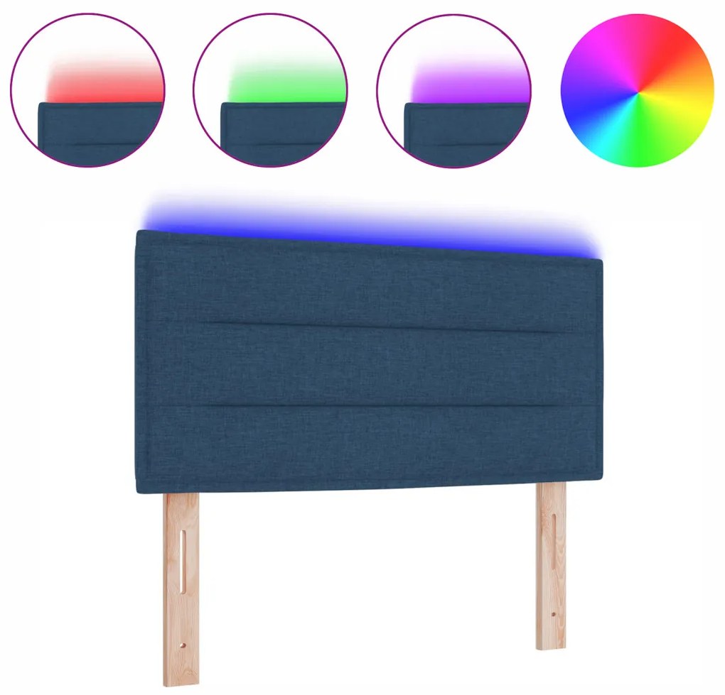 LED ágytámla LED -es lámpákkal fejtámlával Kék 90 cm szövet