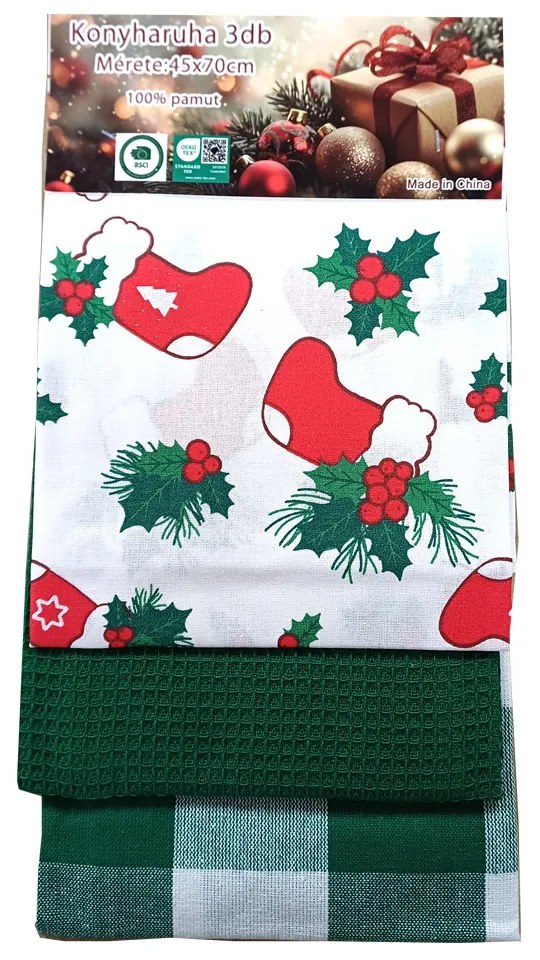 Noel green pamut konyhai edénytörlő 3db
