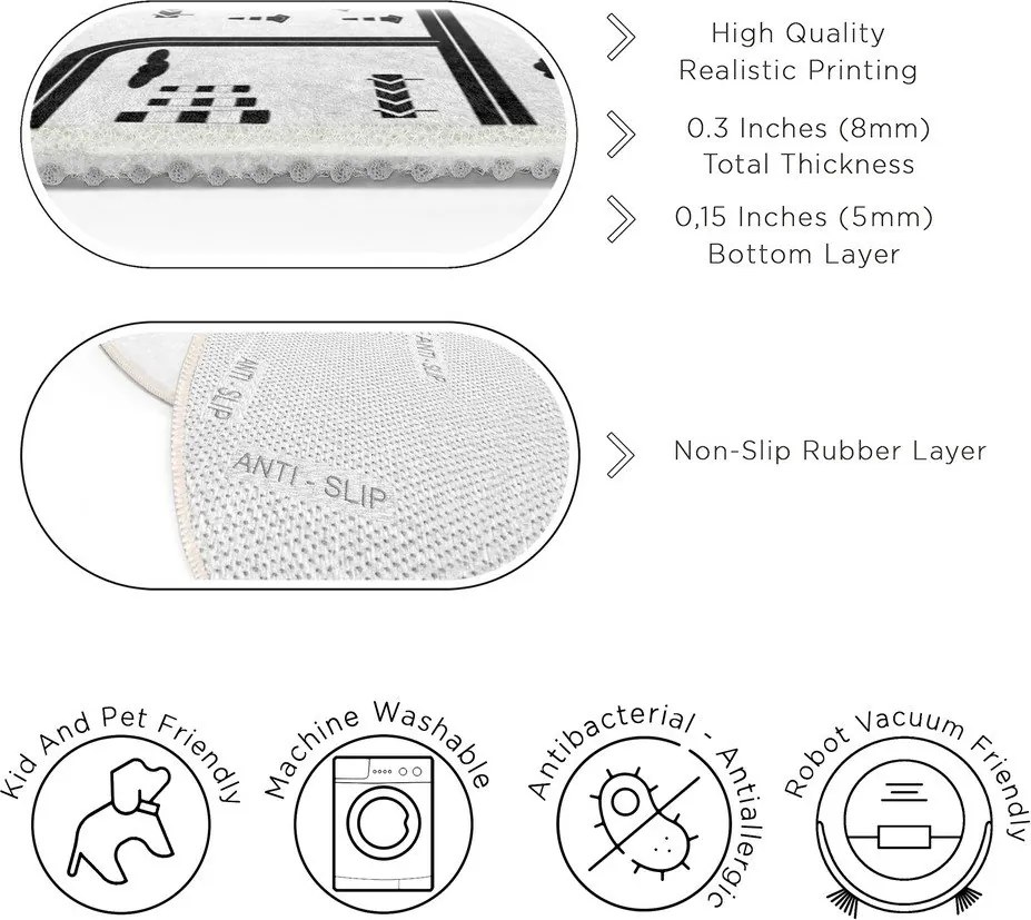 Fekete-fehér mosható gyerek játszószőnyeg ø150 cm In My Town – Mila Home