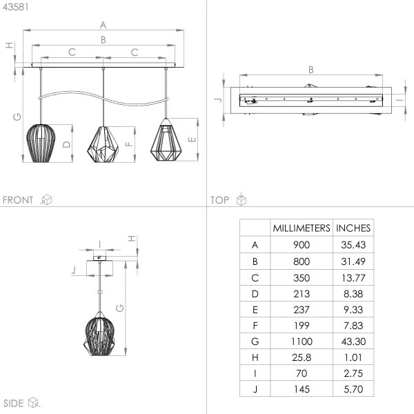 Eglo 43581 - Csillár zsinóron DISTAFF 3xE27/40W/230V