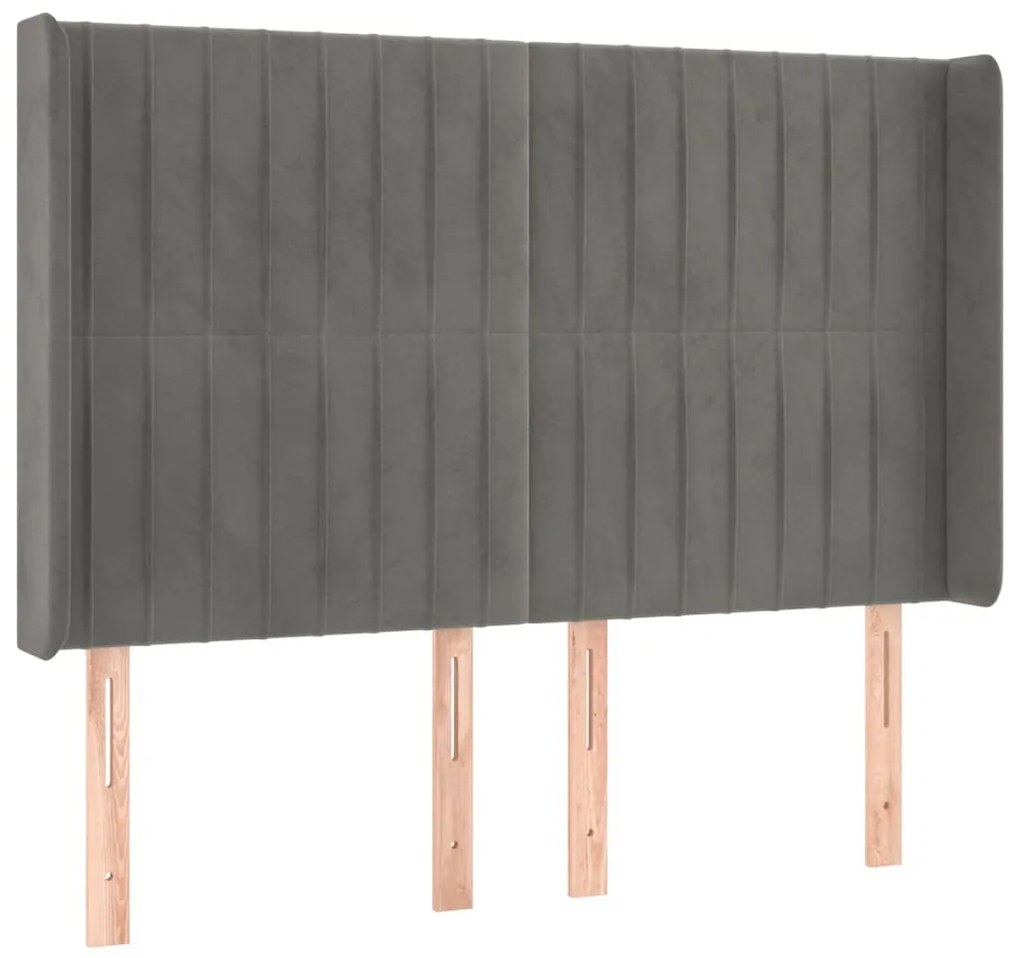világosszürke bársony LED-es fejtámla 147x16x118/128 cm