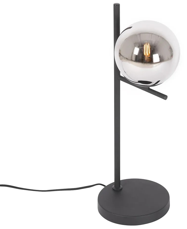 Art Deco asztali lámpa fekete és füstüveggel - Flore