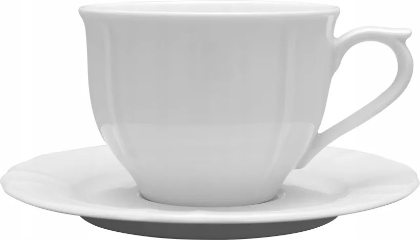 Lubiana Mária 350 ml-es porcelán csésze csészealjjal 17 cm fehér