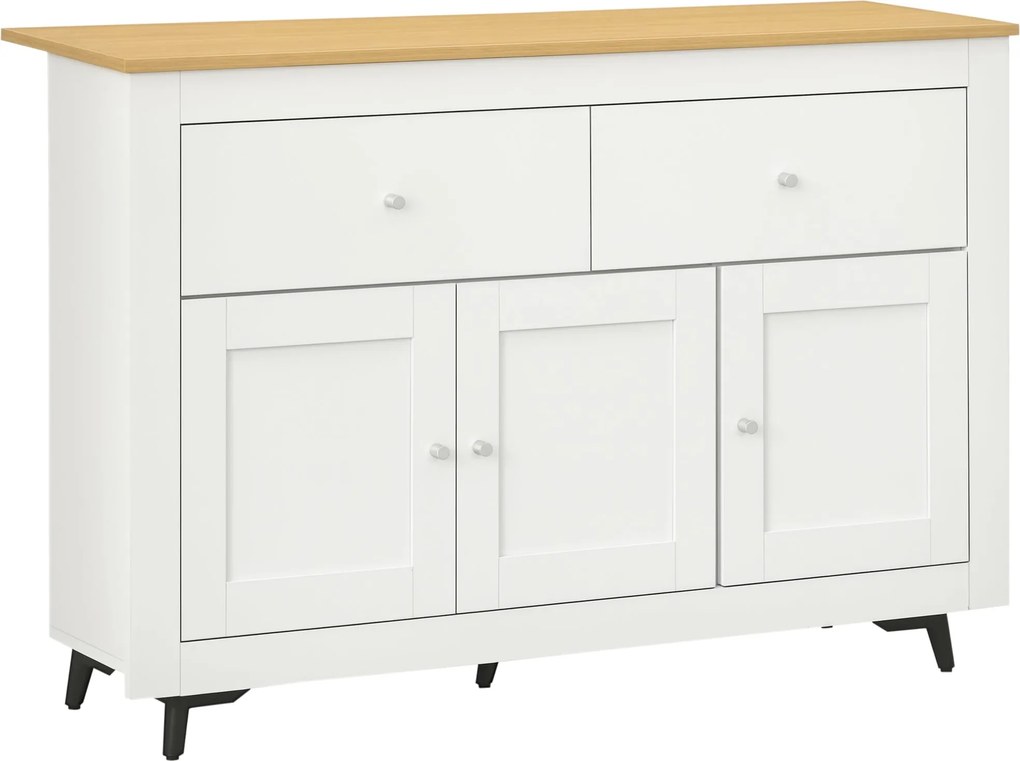 HOMCOM Konyhai Különbözőbútor 2 Fiókkal, 3 Ajtóval és Állítható Polccal, Konyha és Nappali, 117x35x80 cm, Fehér | Aosom