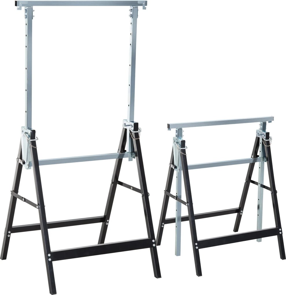 HOMCOM 2 x Keresztpántos Támogató Összecsukható Állvány, 200 kg-ig Állítható Acél, Fekete, 68 x 58 x 80-130 cm | Aosom