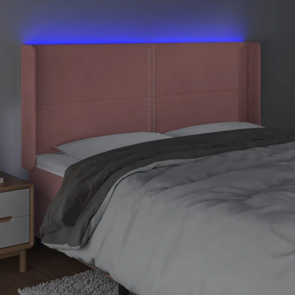 rózsaszín bársony LED-es fejtámla 183x16x118/128 cm