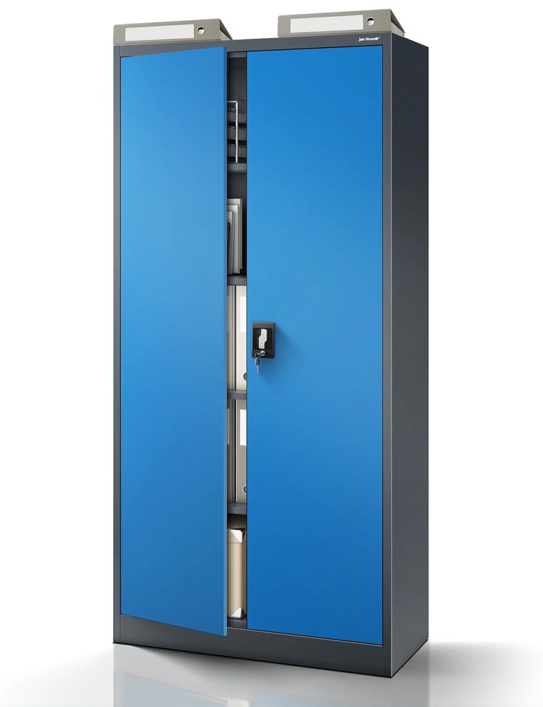 Fém iratszekrény JAN, 900 x 1850 x 400 mm, antracit-kék
